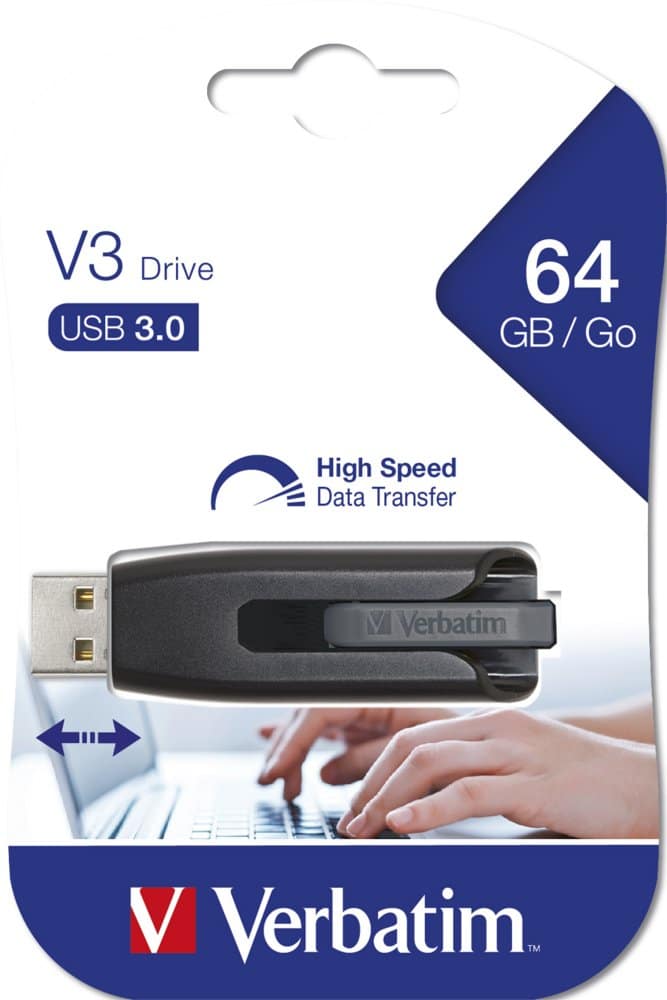 Verbatim V3 – USB-Stick 3.0 64 GB – Zwart – 3 Verbatim V3 – USB-Stick 3.0 64 GB – Zwart – 3
