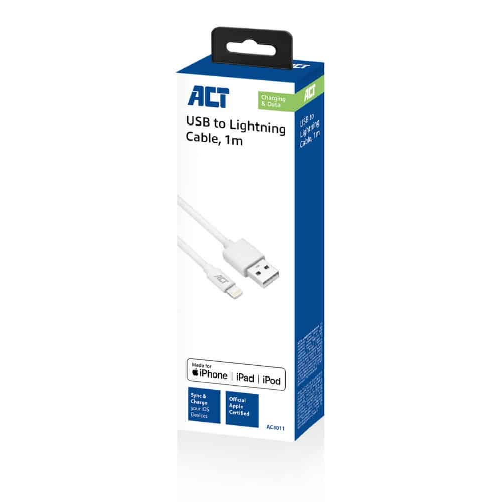ACT AC3011 Lightning-kabel 1 m Wit – 2