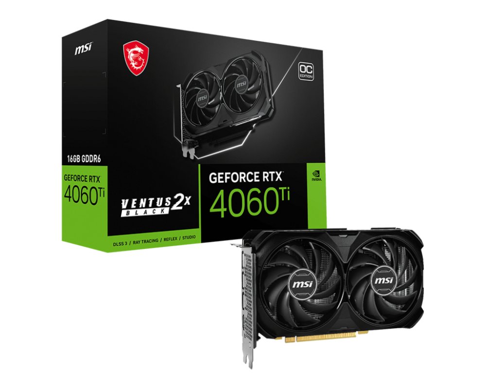 MSI VENTUS GEFORCE RTX 4060 TI 2X BLACK 16G OC videokaart NVIDIA 16 GB GDDR6 – 0 MSI VENTUS GEFORCE RTX 4060 TI 2X BLACK 16G OC videokaart NVIDIA 16 GB GDDR6 – 0