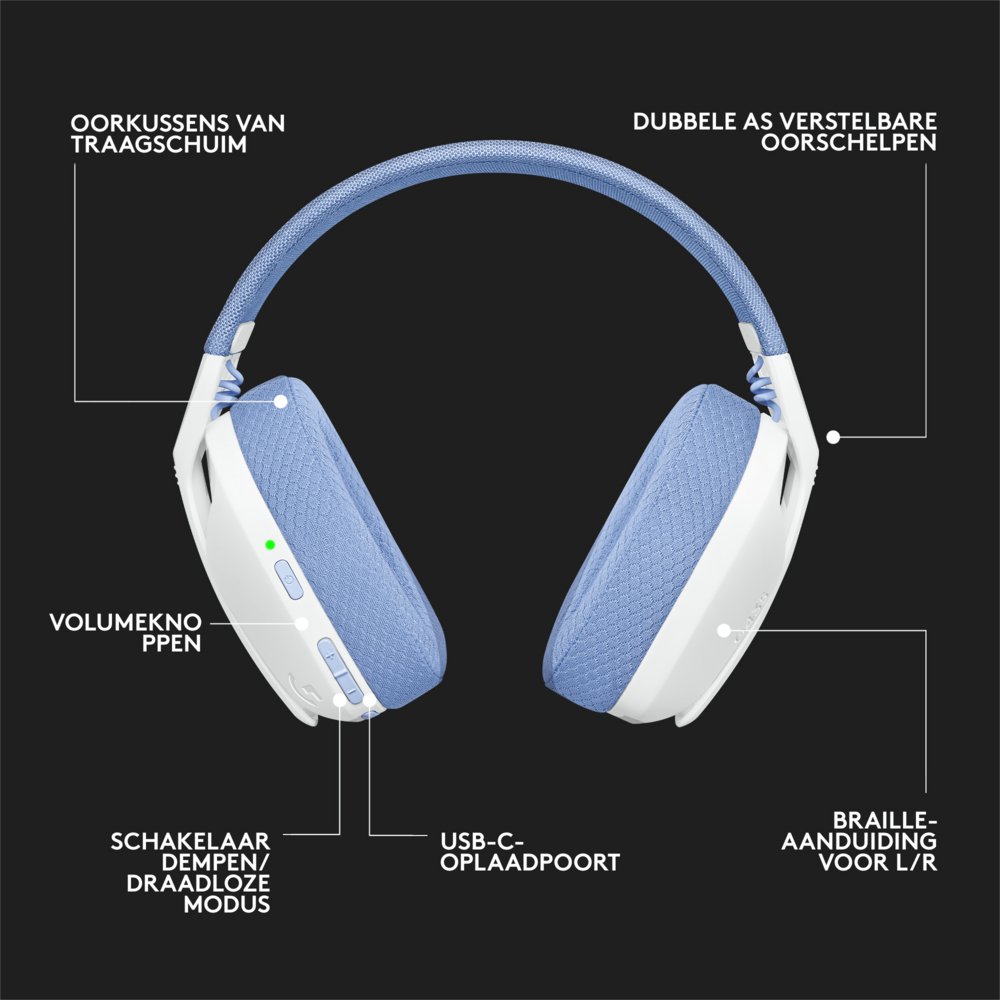 Logitech G G435 Headset Draadloos Hoofdband Gamen Bluetooth Wit – 16 Logitech G G435 Headset Draadloos Hoofdband Gamen Bluetooth Wit – 16