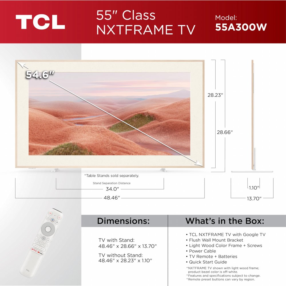 TCL NXTFRAME 55A300W Wit QLED TV | 55” Ultra HD 4K | Wi-Fi | Smart TV | Google TV | HDR10+ | 120Hz – 3 TCL NXTFRAME 55A300W Wit QLED TV | 55” Ultra HD 4K | Wi-Fi | Smart TV | Google TV | HDR10+ | 120Hz – 3