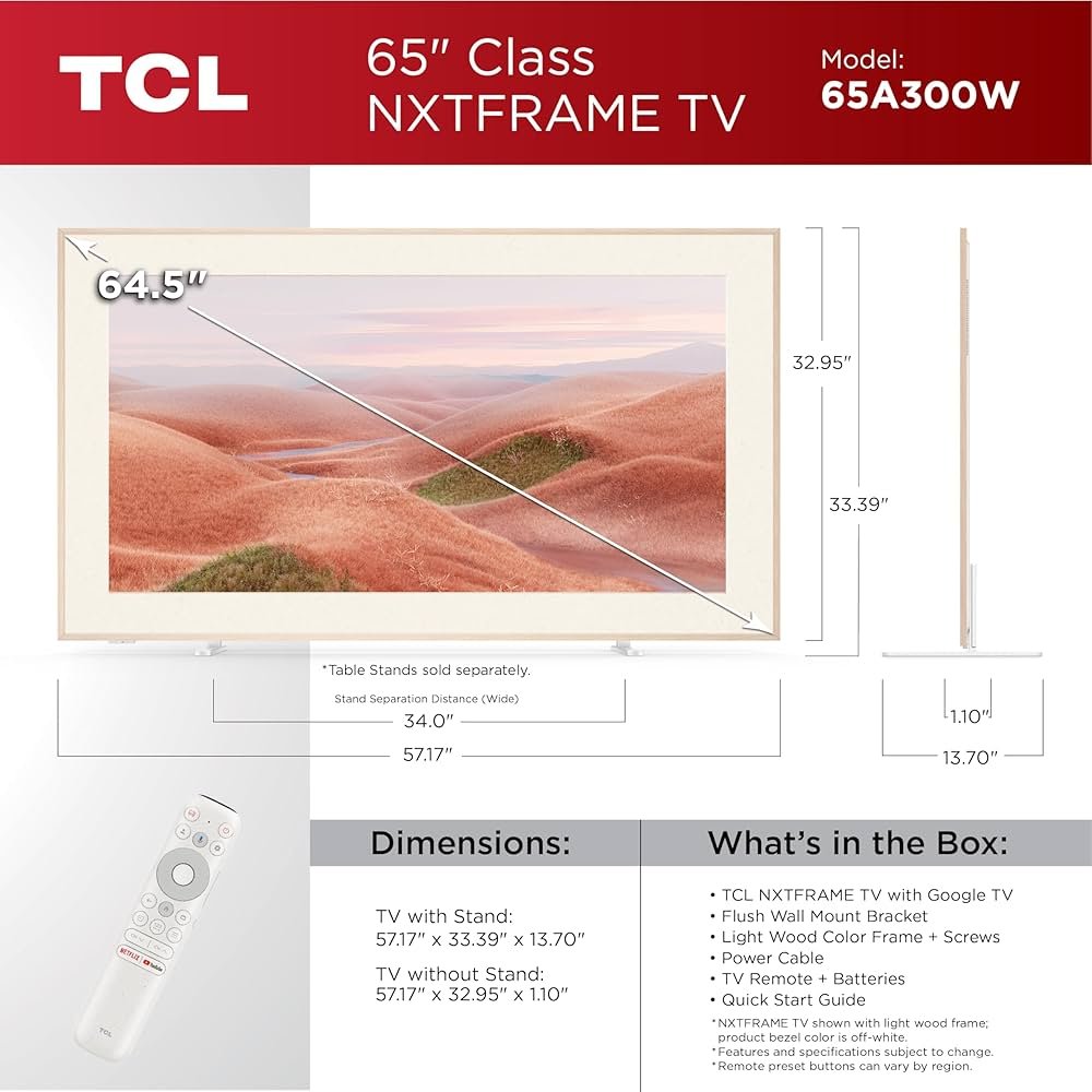 TCL NXTFRAME 65A300W Wit QLED TV | 65” Ultra HD 4K | Wi-Fi | Smart TV | Google TV | HDR10+ | 120Hz – 4 TCL NXTFRAME 65A300W Wit QLED TV | 65” Ultra HD 4K | Wi-Fi | Smart TV | Google TV | HDR10+ | 120Hz – 4