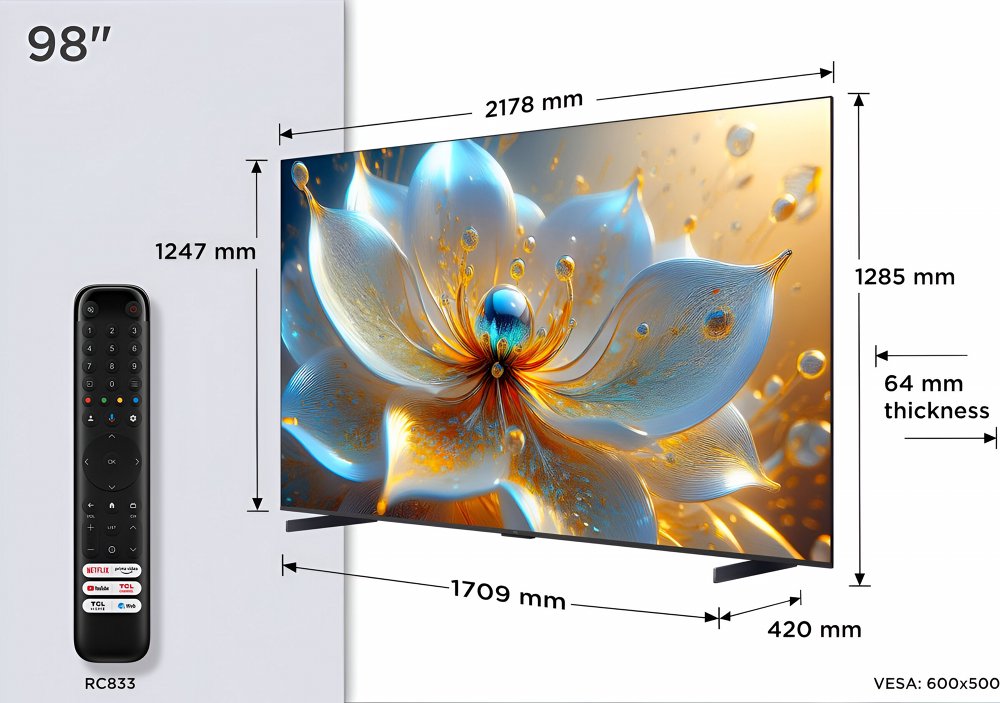 TCL 98T8C 98” | Grote 4K QLED Smart TV | Supersnel 144Hz & Dolby Vision | Google TV + WiFi – 6 TCL 98T8C 98” | Grote 4K QLED Smart TV | Supersnel 144Hz & Dolby Vision | Google TV + WiFi – 6