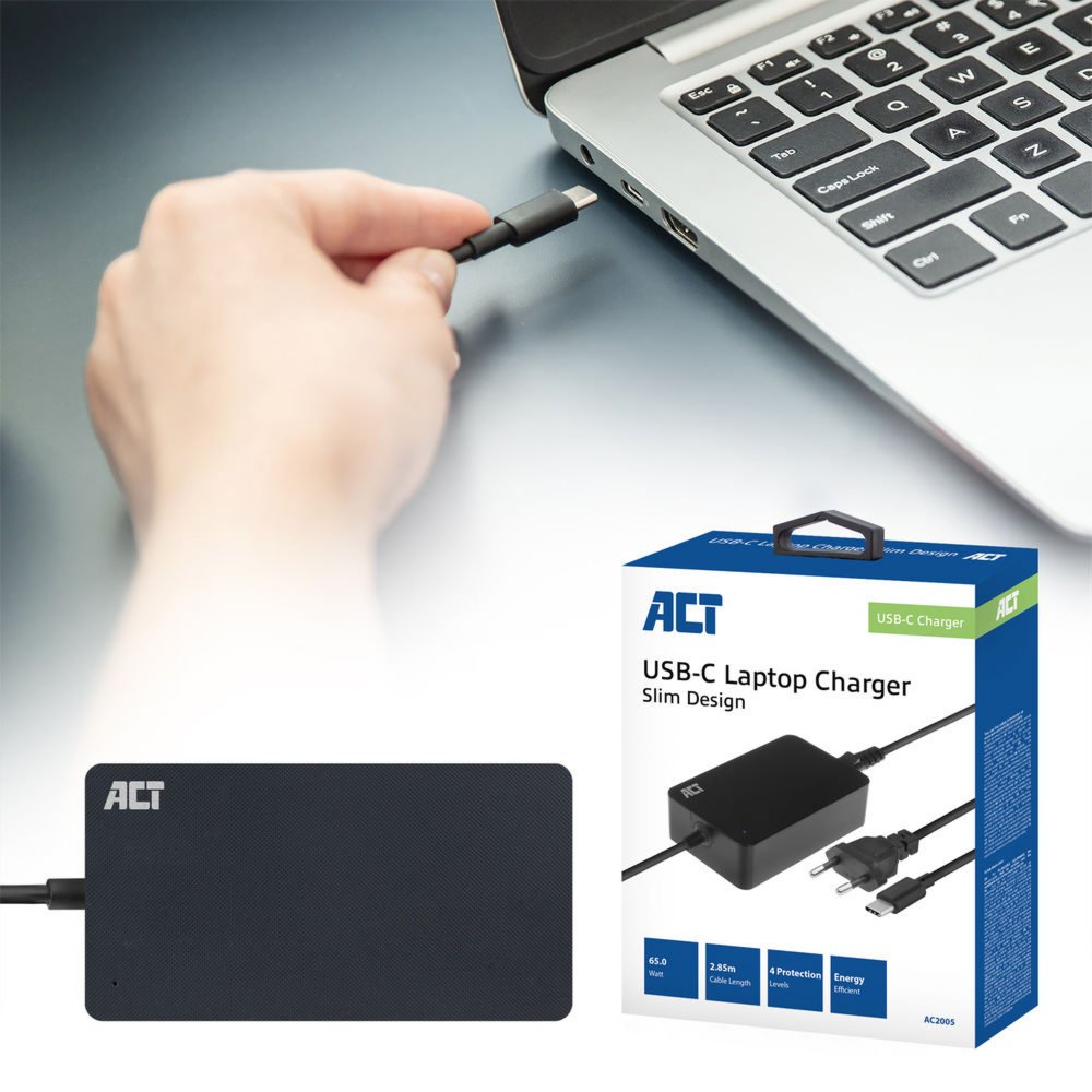 ACT AC2005 | Universele USB-C Notebook Lader | 65 Watt PDP | 2,75 Meter – 2 ACT AC2005 | Universele USB-C Notebook Lader | 65 Watt PDP | 2,75 Meter – 2