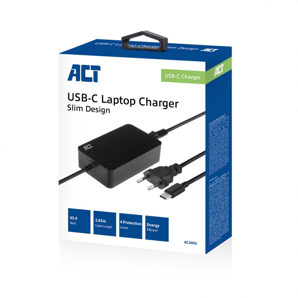 ACT AC2005 | Universele USB-C Notebook Lader | 65 Watt PDP | 2,75 Meter – 4 ACT AC2005 | Universele USB-C Notebook Lader | 65 Watt PDP | 2,75 Meter – 4
