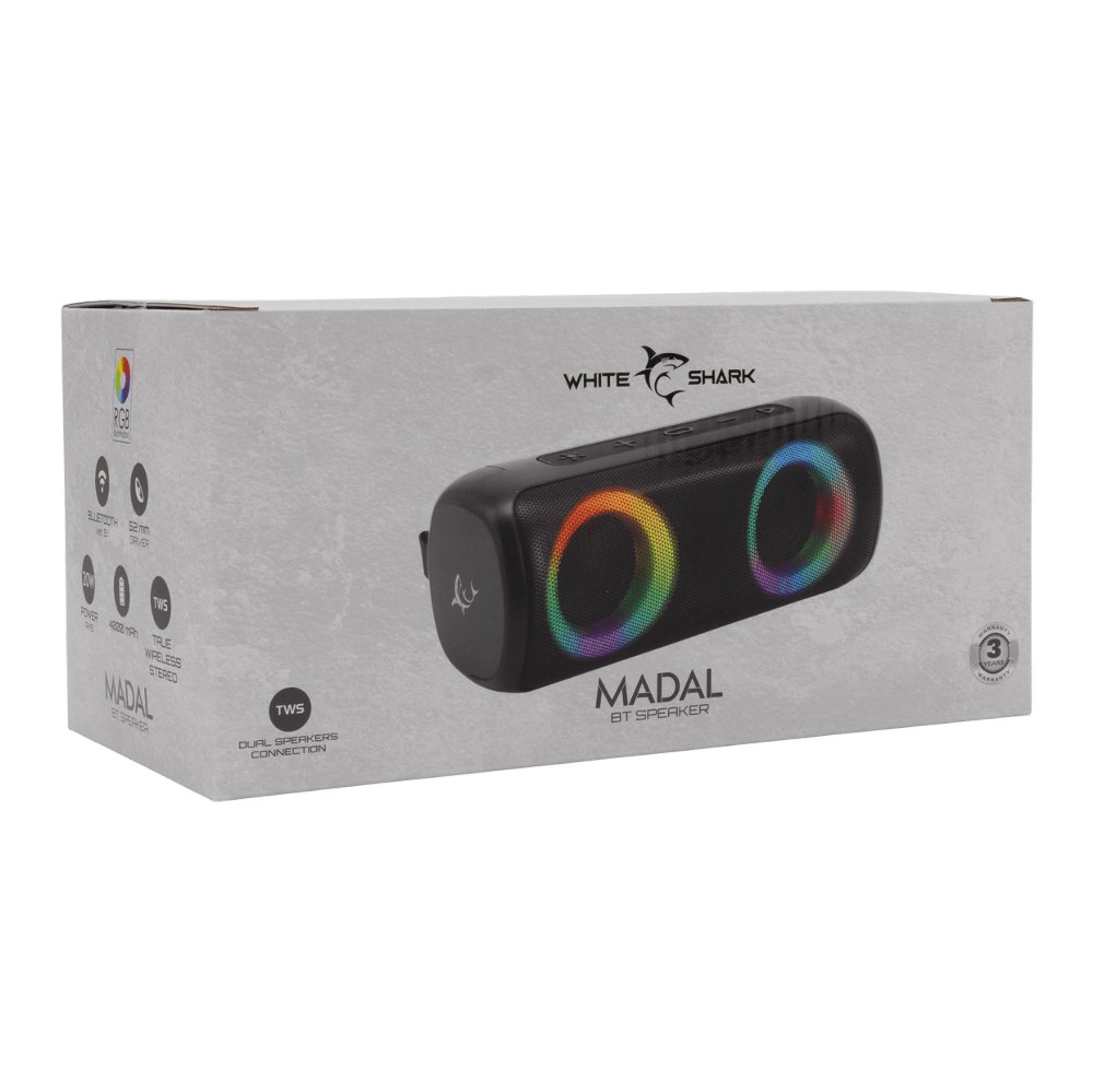 White Shark GBT-876 MADAL | Draagbare Bluetooth Speaker | 2×10W RMS | 4000mAh Accu | RGB – 5 White Shark GBT-876 MADAL | Draagbare Bluetooth Speaker | 2×10W RMS | 4000mAh Accu | RGB – 5