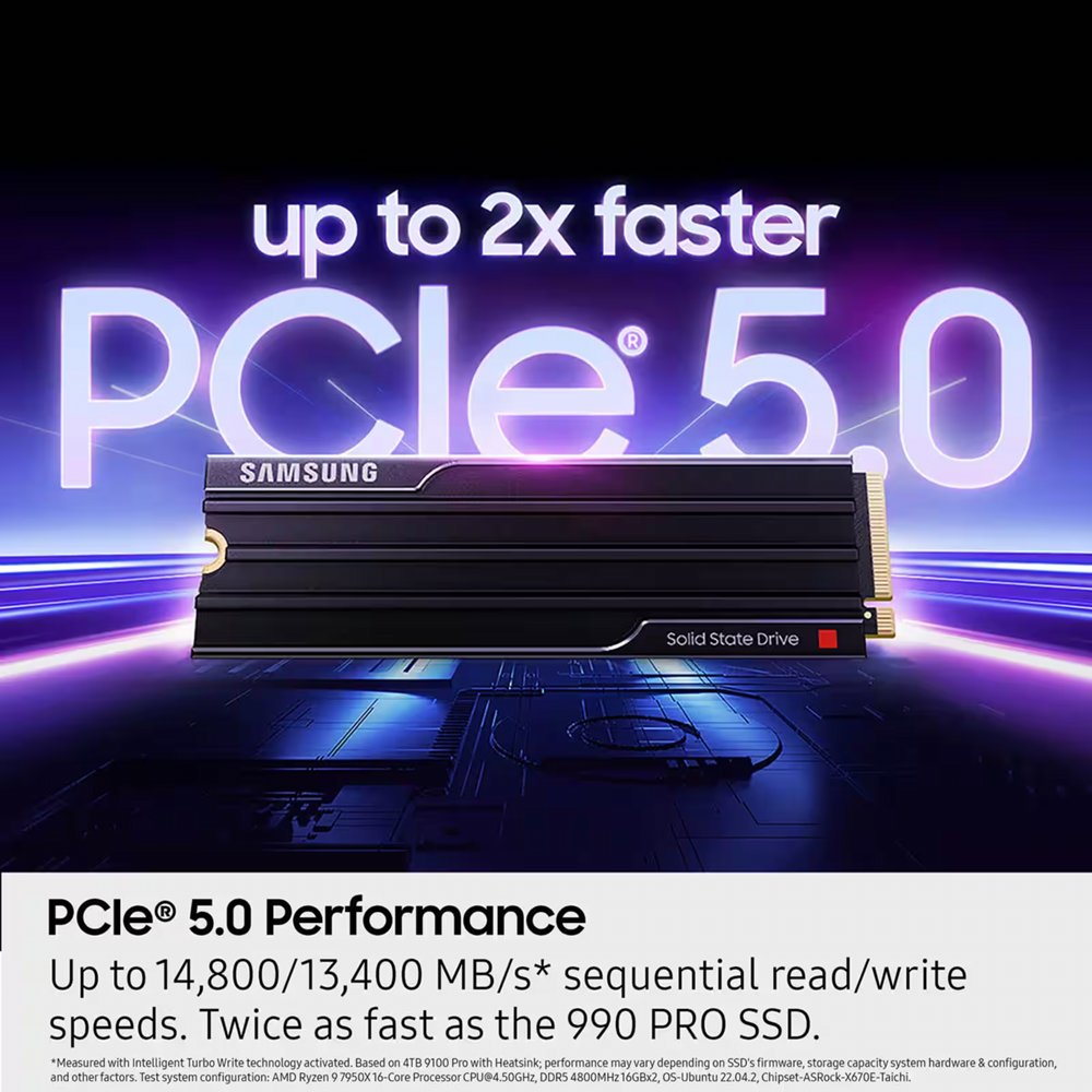Samsung 9100 PRO | 2TB NVMe SSD | M.2 | Gen5 | 14.700MB/s Lezen | 13.400MB/s Schrijven | Heatsink – 4 Samsung 9100 PRO | 2TB NVMe SSD | M.2 | Gen5 | 14.700MB/s Lezen | 13.400MB/s Schrijven | Heatsink – 4