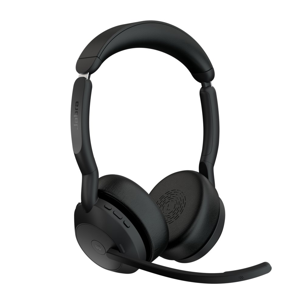 Jabra Evolve2 55 MS Stereo | Bluetooth & USB-A Headset | Met Oplaadhouder | Zwart | Voor Kantoor & Callcenter – 1