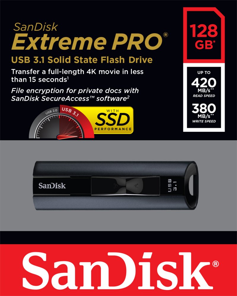 SanDisk Extreme Pro | 128GB USB-A 3.2 Flash Drive | Zwart – 6