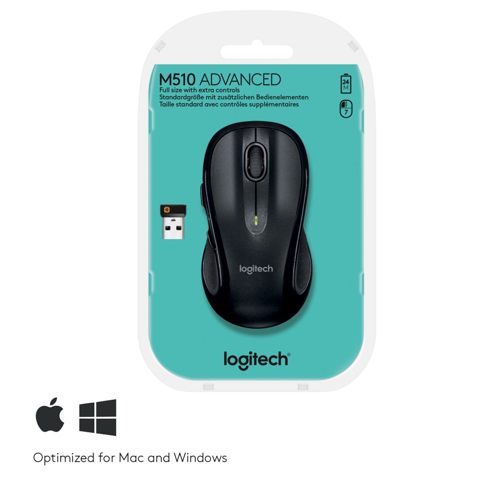 Logitech M510 | Draadloze Muis | Links- en Rechtshandig | RF | 1000 DPI | Zwart | Returned – 7 Logitech M510 | Draadloze Muis | Links- en Rechtshandig | RF | 1000 DPI | Zwart | Returned – 7