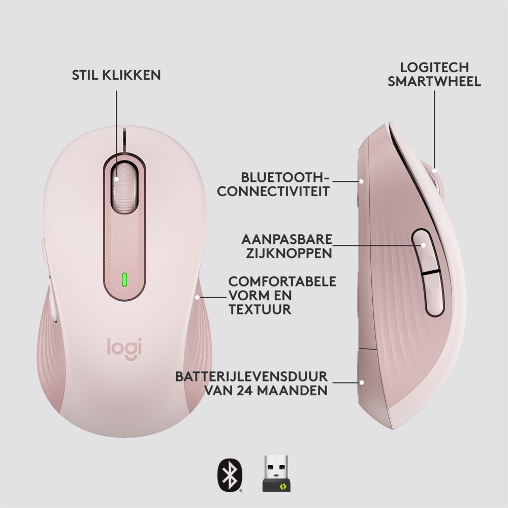 Logitech Signature M650 | Draadloze Muis | Rechtshandig | RF + Bluetooth | 2000 DPI | Roze – 10