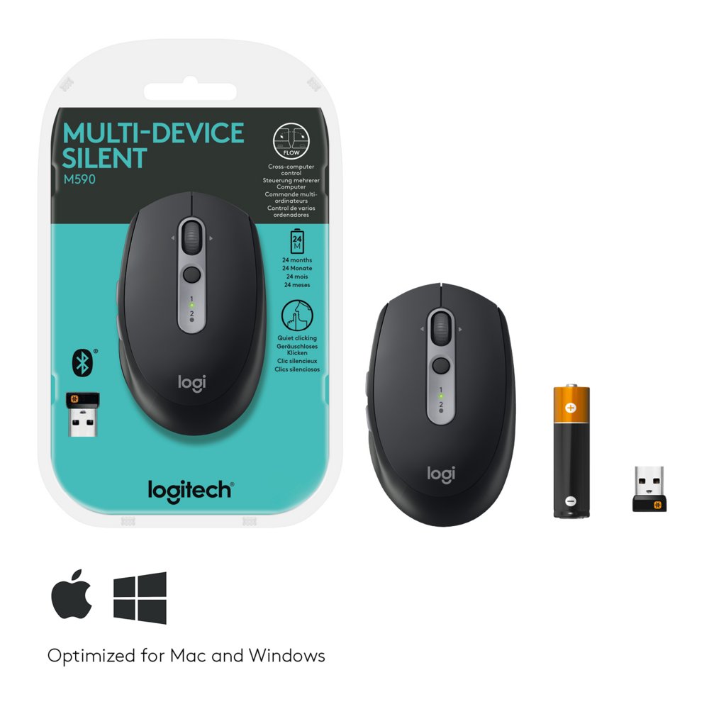 Logitech M590 Multi-Device Silent | Draadloze Muis | Rechtshandig | RF + Bluetooth | 1000 DPI | Zwart – 7 Logitech M590 Multi-Device Silent | Draadloze Muis | Rechtshandig | RF + Bluetooth | 1000 DPI | Zwart – 7