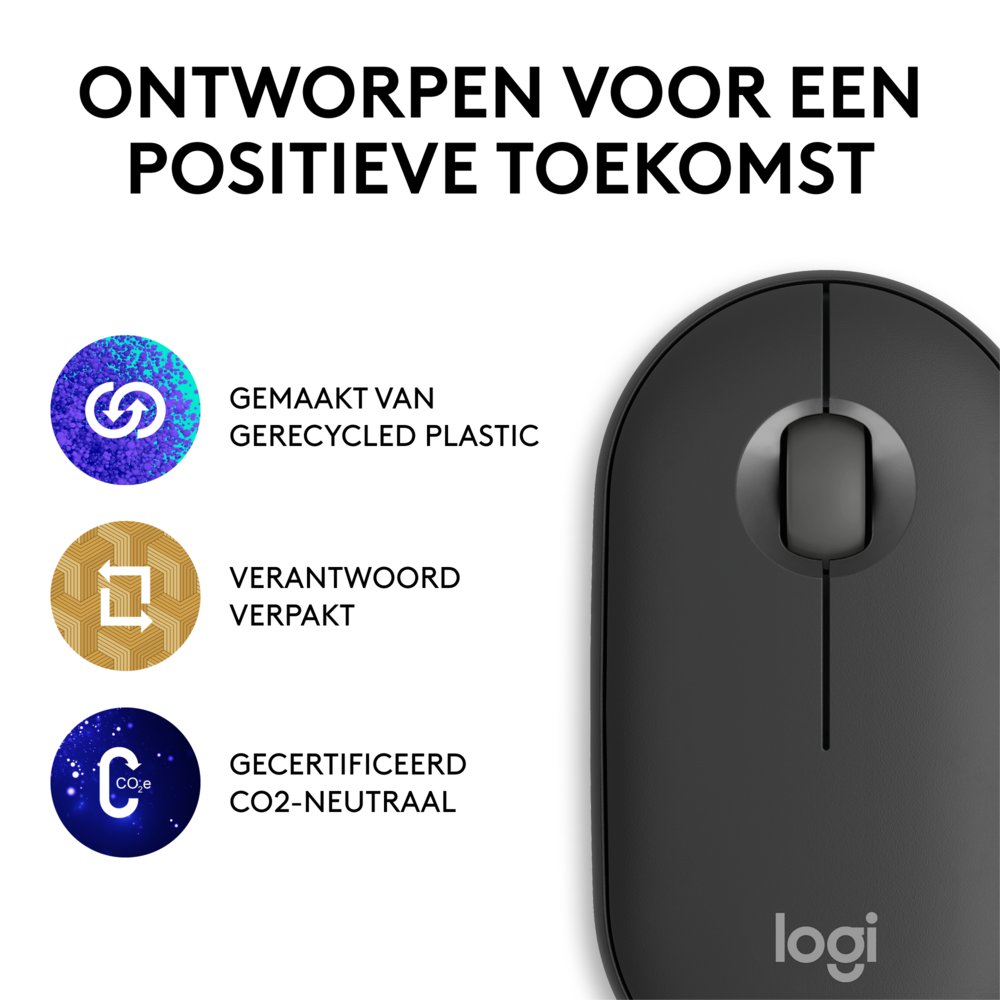 Logitech Pebble 2 M350s | Draadloze Muis | Links- en Rechtshandig | RF + Bluetooth | 4000 DPI | Grafiet – 9