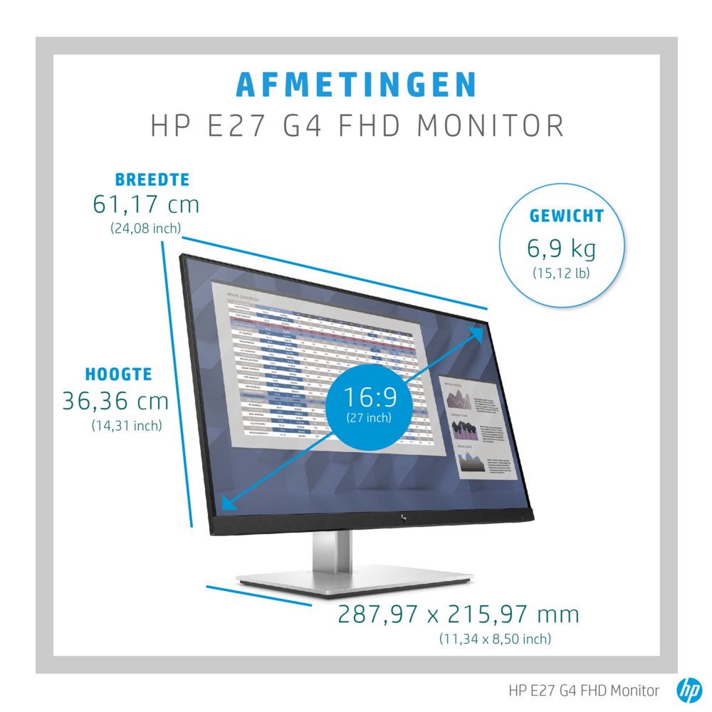 HP E-Series E27 G4 27″ | 1920×1080 IPS | 60Hz | Full HD Monitor | Zwart – 13