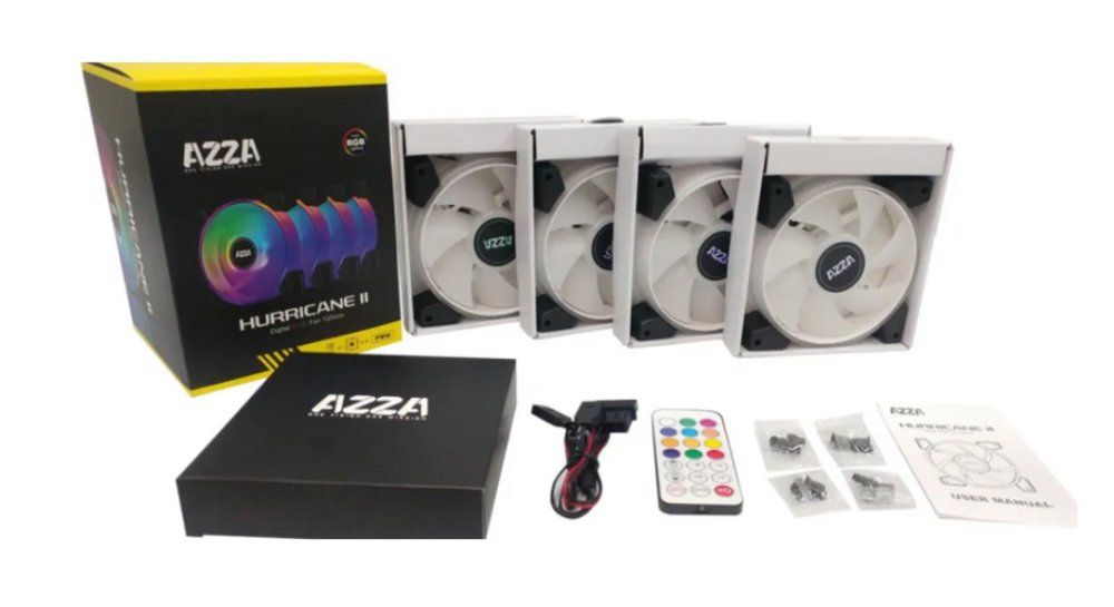Azza Hurricane II RGB 4 Pack | 120mm Case Fans – 1 Azza Hurricane II RGB 4 Pack | 120mm Case Fans – 1