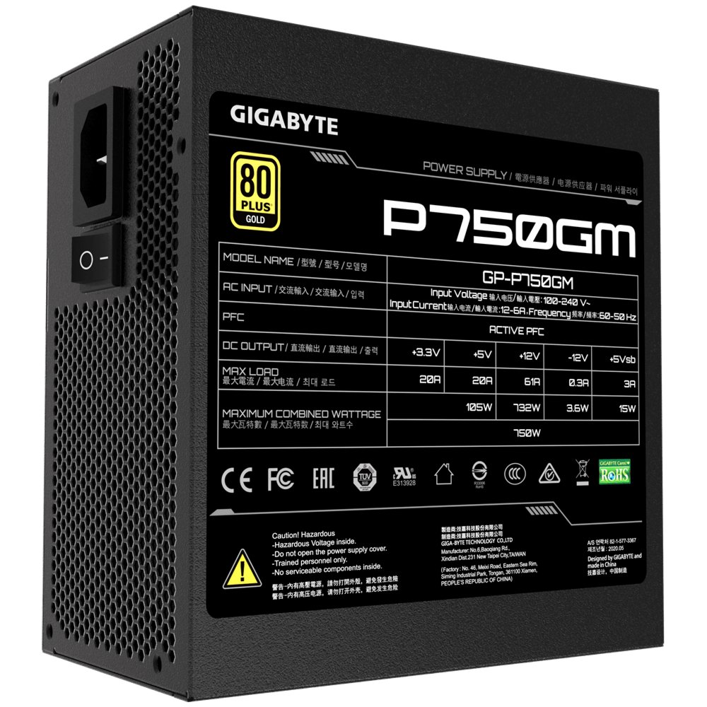 Gigabyte P750GM | 750W ATX Voeding (20+4 pin) | Zwart – 1