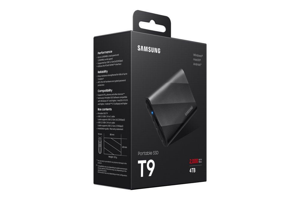 Samsung T9 | Externe SSD | 4TB | USB 3.2 Gen 2×2 | 2.000MB/s | Zwart | Compact & Snel – 9 Samsung T9 | Externe SSD | 4TB | USB 3.2 Gen 2×2 | 2.000MB/s | Zwart | Compact & Snel – 9
