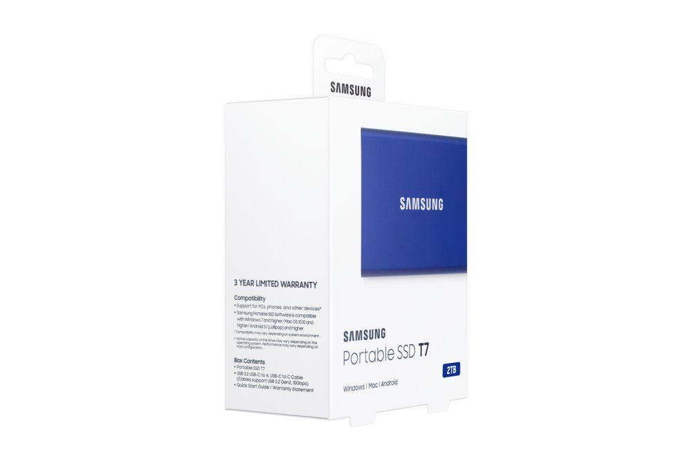 Samsung T7 | Externe SSD | 2TB | USB 3.2 Gen2 | 1.050MB/s Lezen | 1.000MB/s Schrijven | Blauw – 9
