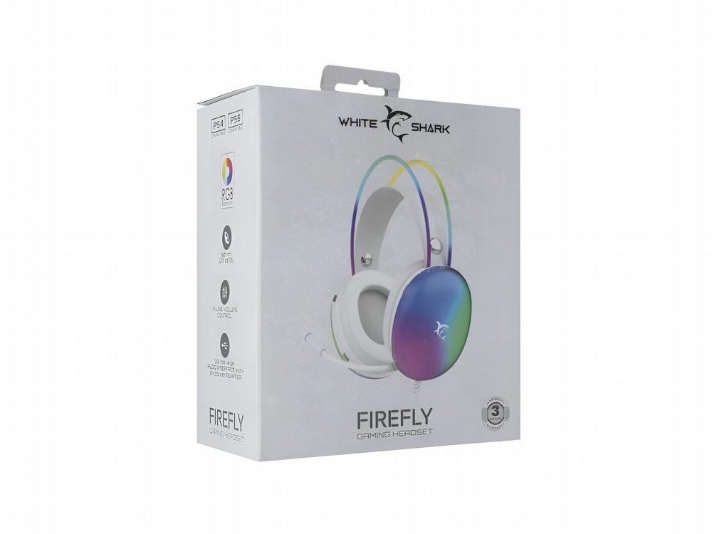 White Shark Firefly RGB | On-Ear Gaming Headset | 3,5mm Connector & USB-A | Wit – 3 White Shark Firefly RGB | On-Ear Gaming Headset | 3,5mm Connector & USB-A | Wit – 3