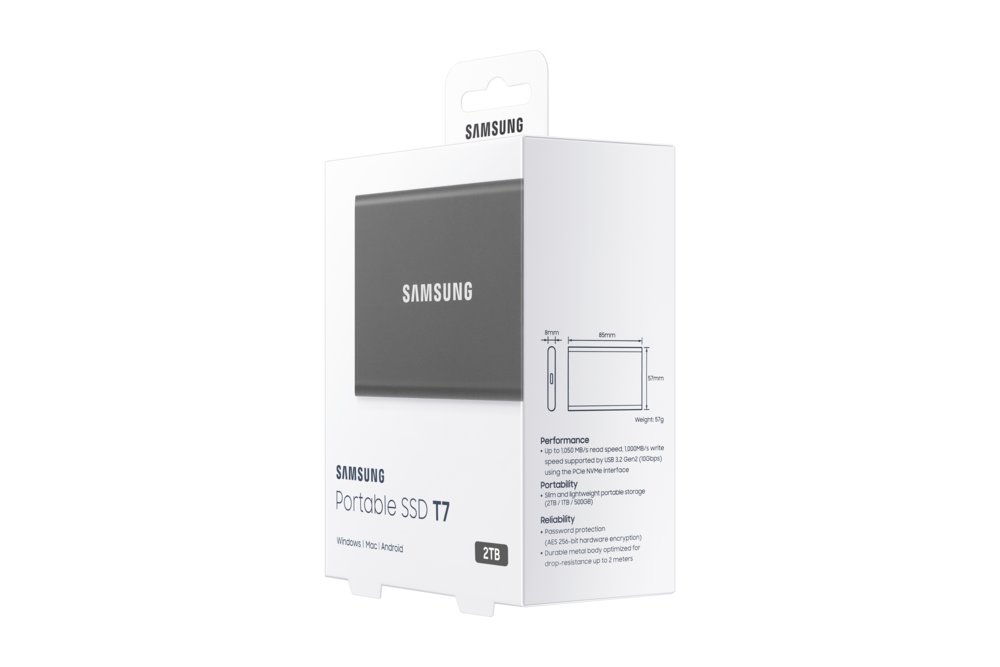 Samsung T7 | Externe SSD | 2TB | USB 3.2 Gen 2 | 1.050MB/s | Grijs | Compact & Snel – 10 Samsung T7 | Externe SSD | 2TB | USB 3.2 Gen 2 | 1.050MB/s | Grijs | Compact & Snel – 10