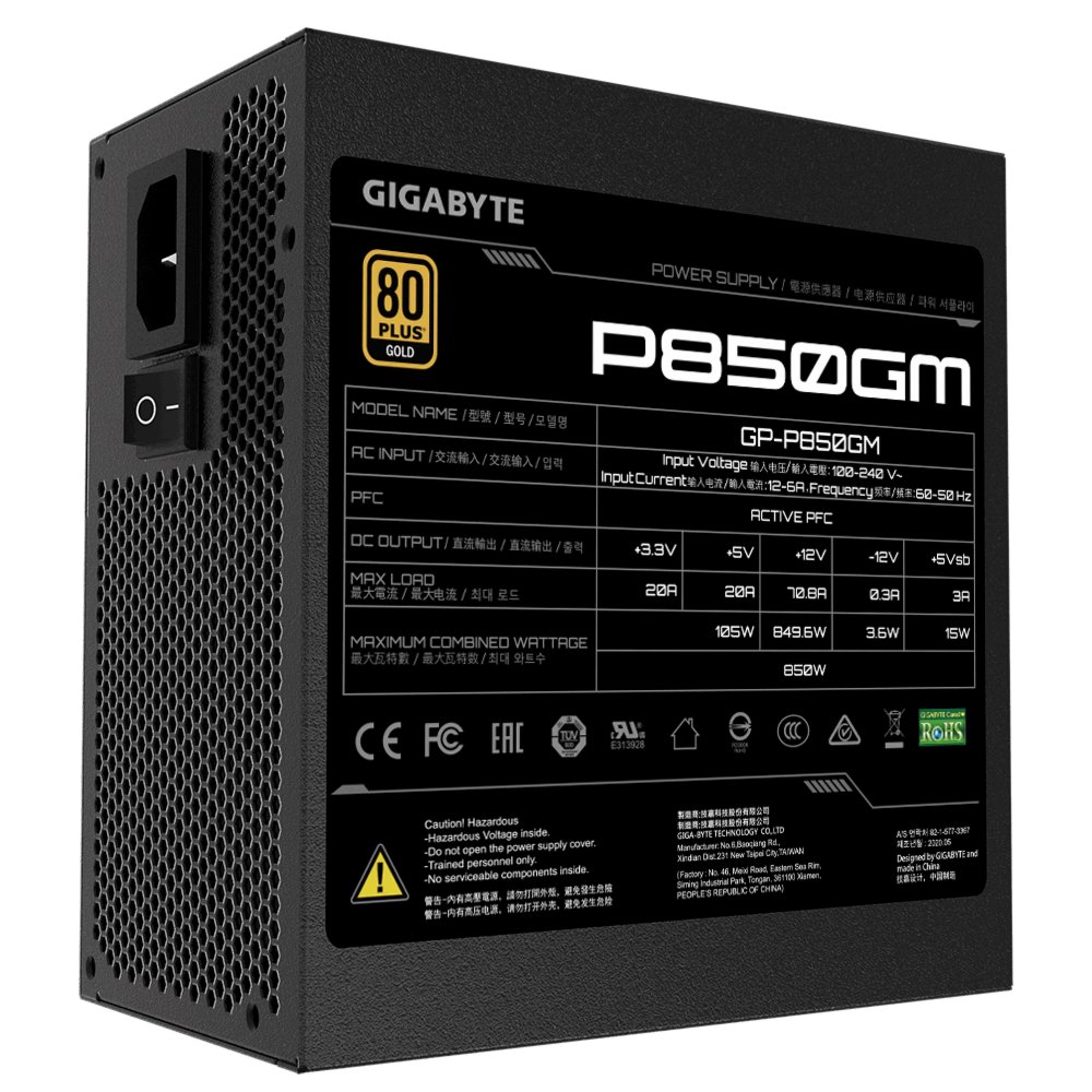 Gigabyte P850GM | 850W ATX Voeding (20+4 pin) | Zwart – 1