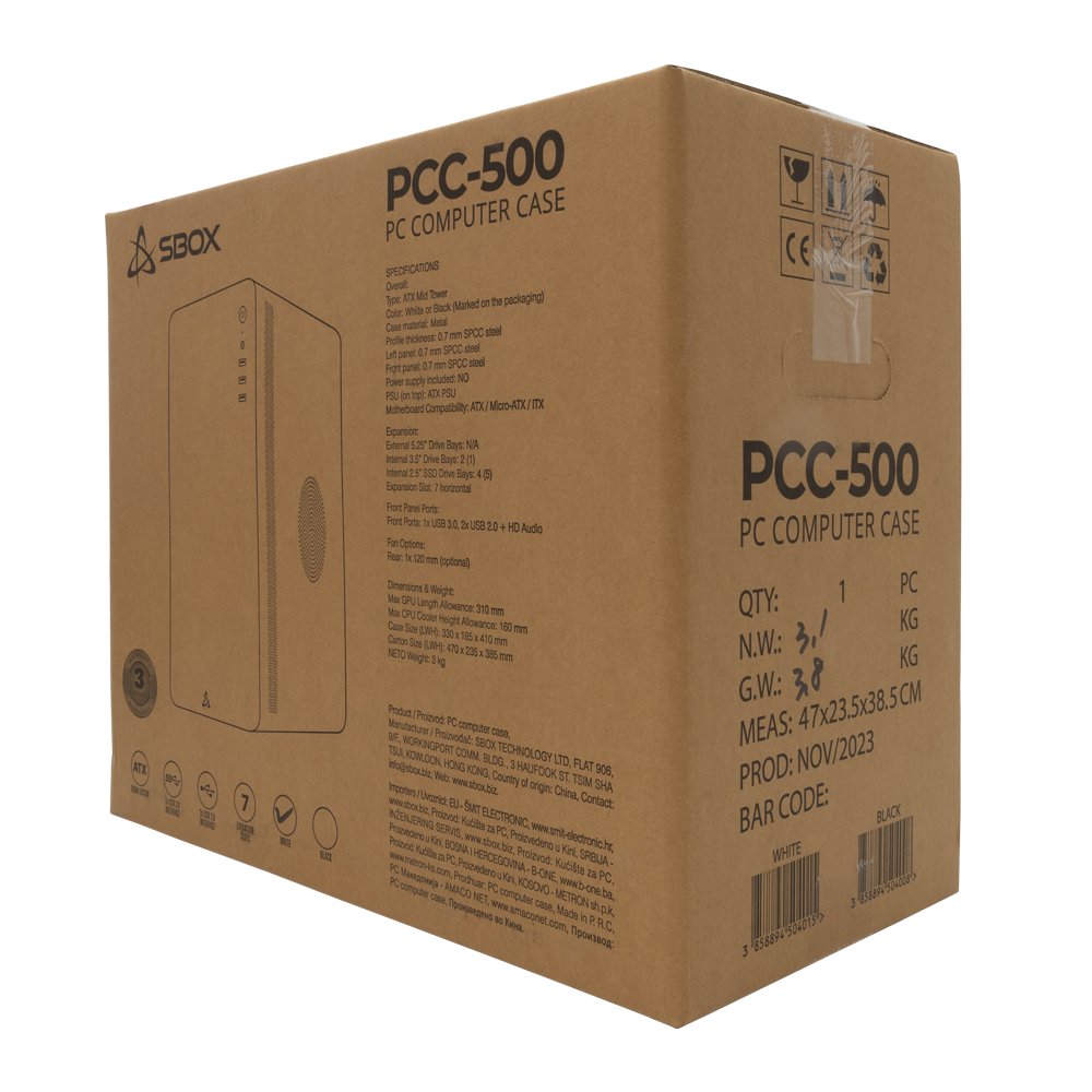 SBOX PCC-500W | Micro Tower Case | Wit | Geen PSU – 6 SBOX PCC-500W | Micro Tower Case | Wit | Geen PSU – 6