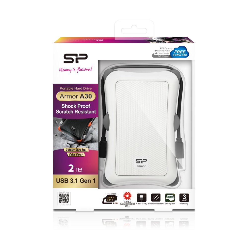 Silicon Power Armor A30 | 2TB Rugged Portable Hard Drive | Schokbestendig (MIL-STD-810G) | USB 3.2 Gen 1 (USB 3.0) | Wit/Grijs – 3