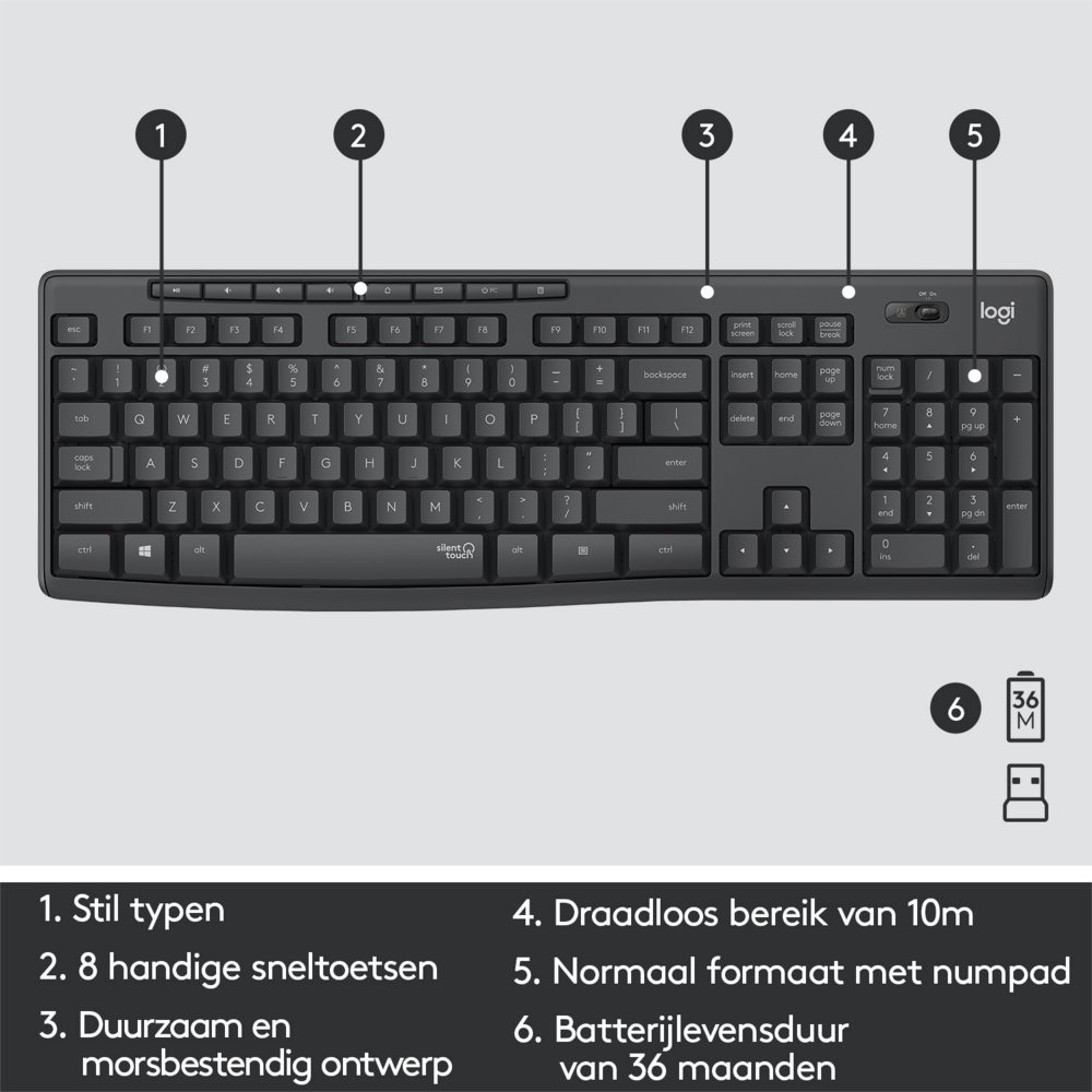 Logitech MK295 Silent | Draadloze Muis-en-Toetsenbordcombo | USB-ontvanger | QWERTY | Zwart – 10