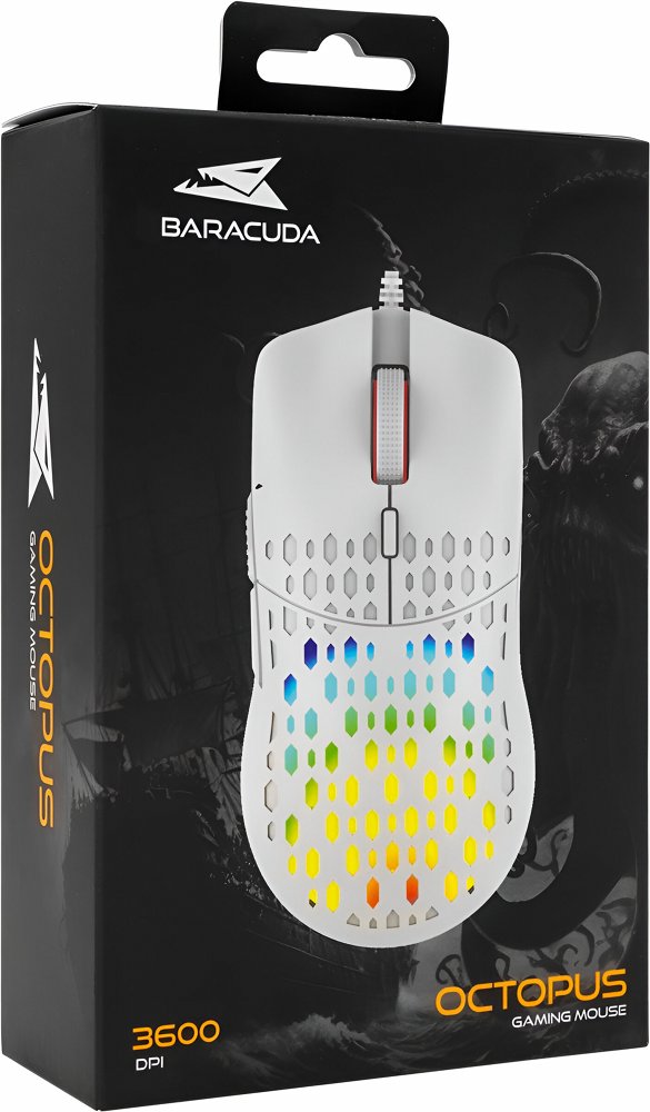 Baracuda OCTOPUS RGB | Bekabelde Gaming Muis | Rechtshandig | USB-A | 3600 DPI | Wit – 1