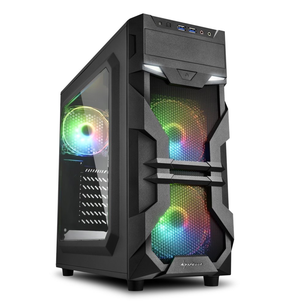 Sharkoon VG7-W RGB | Midi Tower Behuizing | Zwart | Met RGB-verlichting en Acryl Zijpaneel – 0 Sharkoon VG7-W RGB | Midi Tower Behuizing | Zwart | Met RGB-verlichting en Acryl Zijpaneel – 0