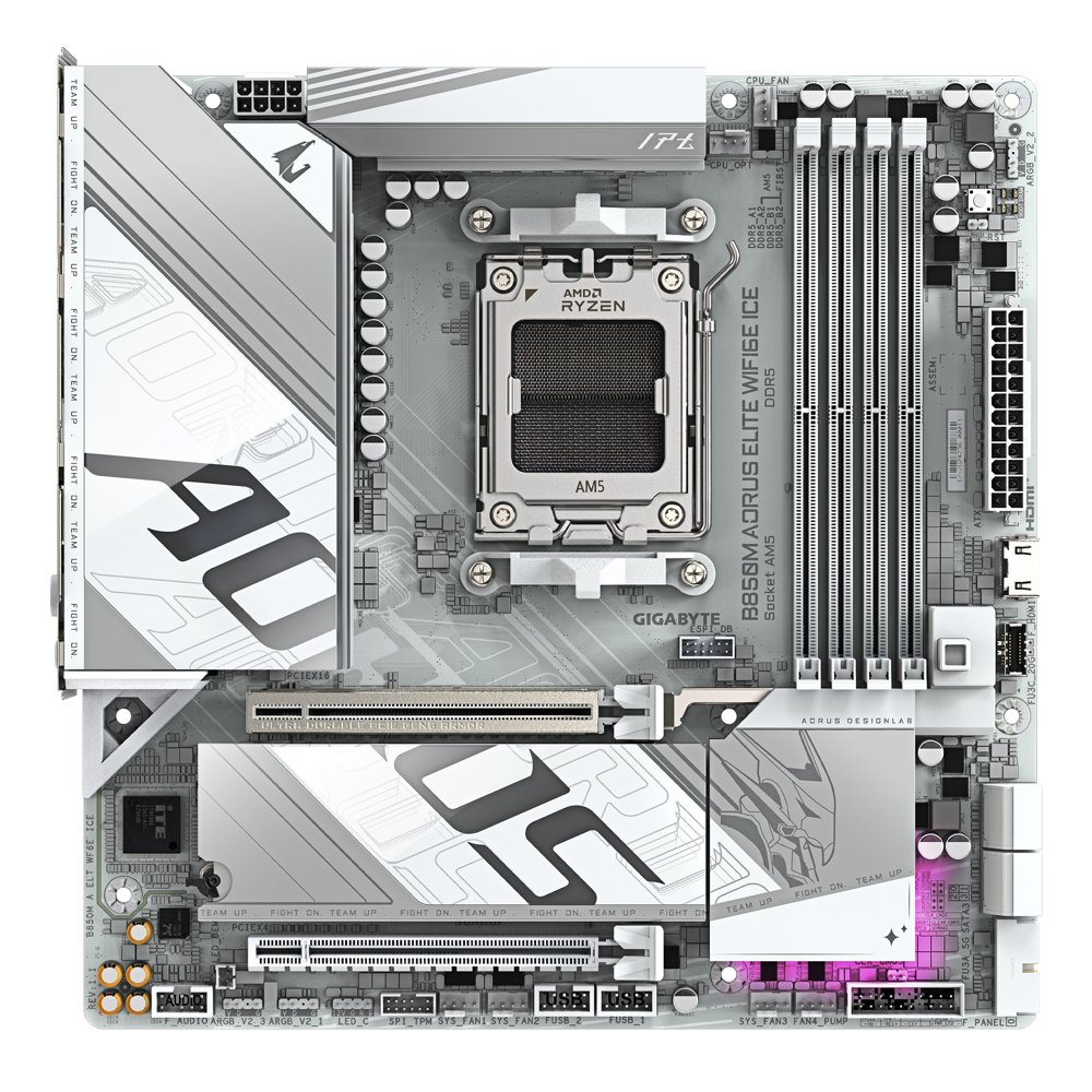 Gigabyte B850M AORUS ELITE WIFI6E ICE | Socket AM5 | AMD B850 | 4xDDR5 | Micro ATX | Moederbord – 1