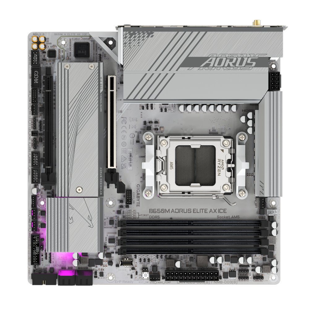 Gigabyte B650M AORUS ELITE AX ICE | Socket AM5 | AMD B650 | 4xDDR5 | Micro ATX | Moederbord – 4