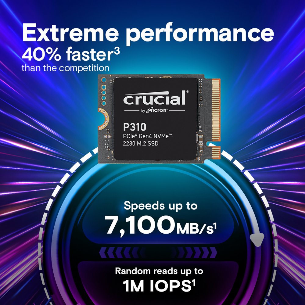 Crucial P310 | 1TB NVMe SSD | M.2 30mm | Gen4 | 7.100MB/s Lezen | 6.000MB/s Schrijven – 2