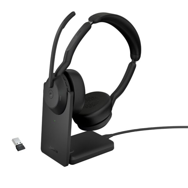Jabra Evolve2 55 MS Stereo | Bluetooth & USB-A Headset | Met Oplaadhouder | Zwart | Voor Kantoor & Callcenter – 0
