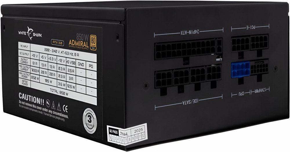 White Shark Admiral | 850 Watt Gold ATX 3.0 PSU | PCIe 5.0 | Power Supply | Voeding – 1