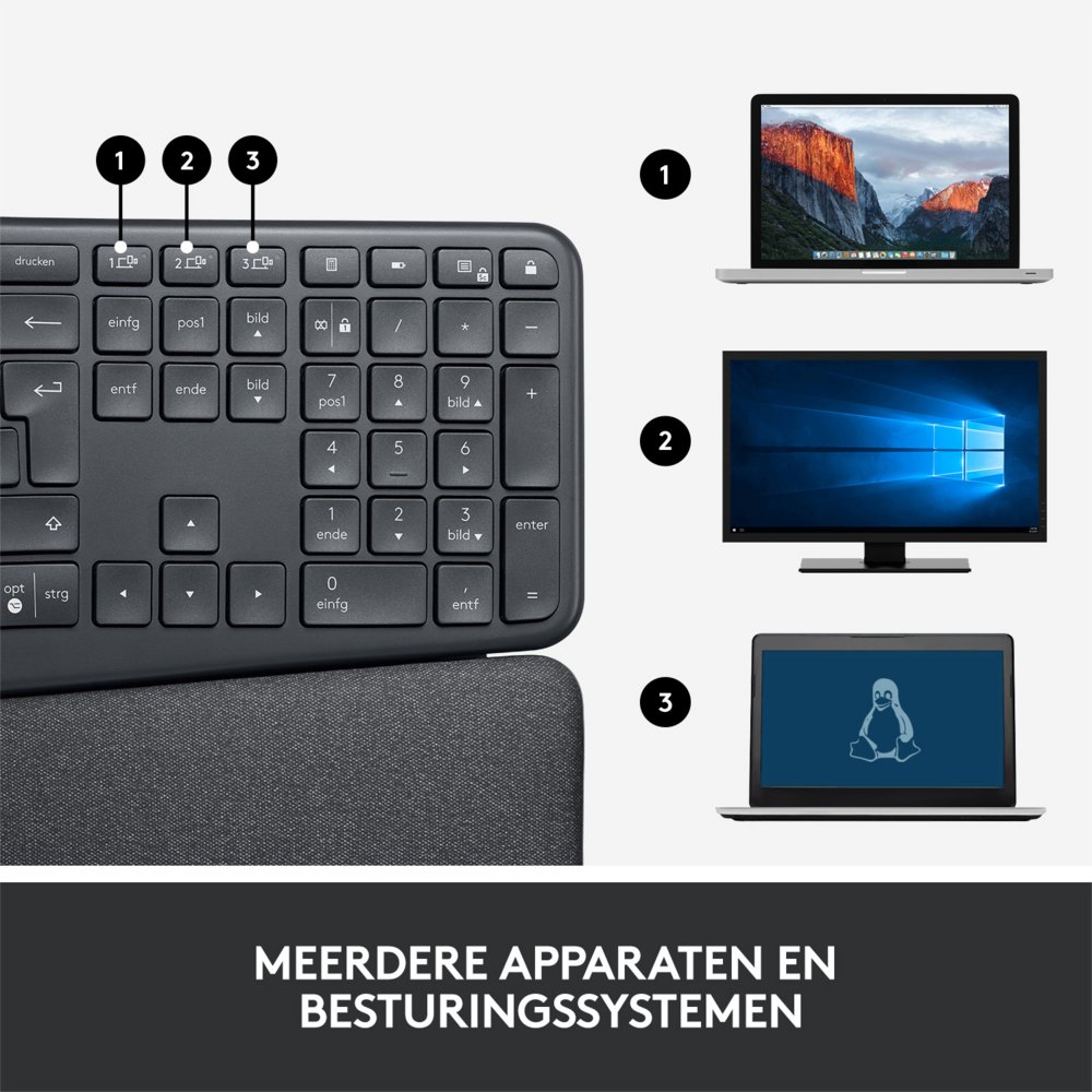 Logitech K860 Ergo | Draadloos Bluetooth Toetsenbord met Receiver | QWERTY – 4