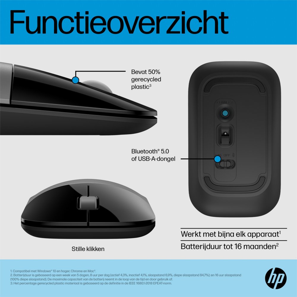 HP Z3700 Dual | Draadloze Muis | Links- en Rechtshandig | RF + Bluetooth | Zwart/Zilver – 4