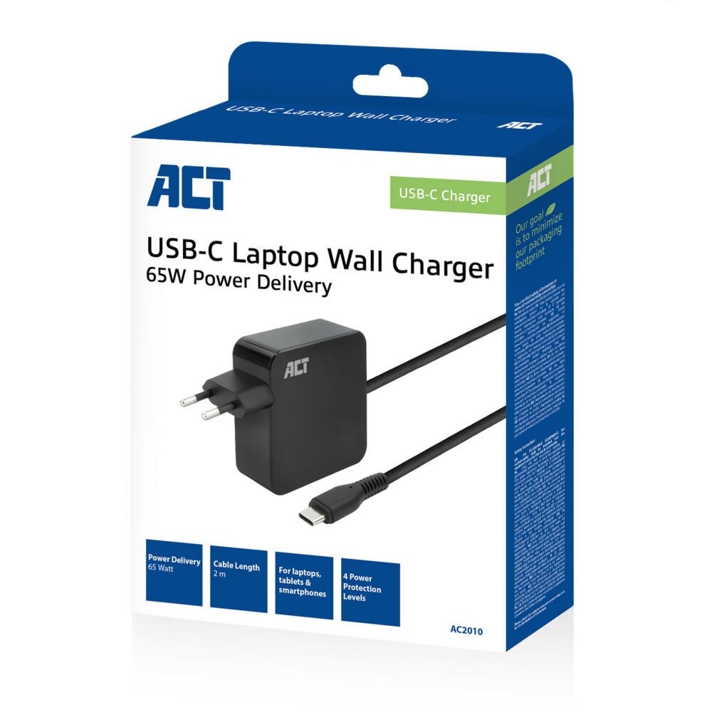 ACT AC2010 | Universele USB-C Notebook Lader | 65 Watt PDP | 2 Meter – 8