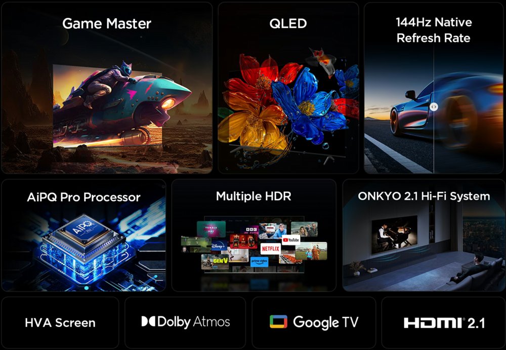 TCL 55T8C | 55″ 4K Ultra HD QLED Smart TV | 120Hz | Google TV + Wifi | Dolby Vision & HDR10+ | HDMI 2.1 (2025) – 2