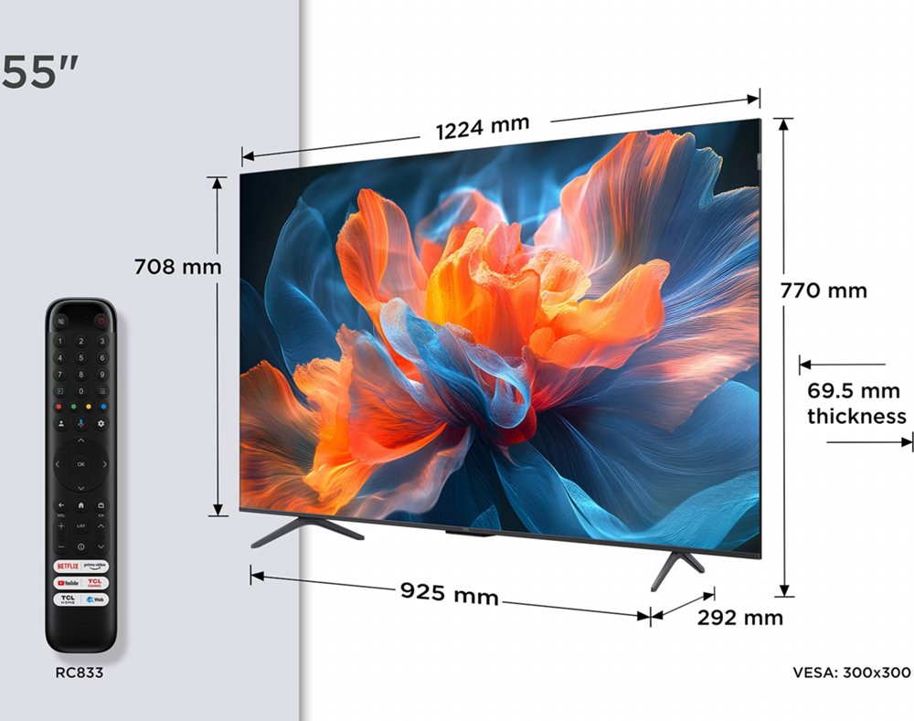 TCL 55T8C | 55″ 4K Ultra HD QLED Smart TV | 120Hz | Google TV + Wifi | Dolby Vision & HDR10+ | HDMI 2.1 (2025) – 1
