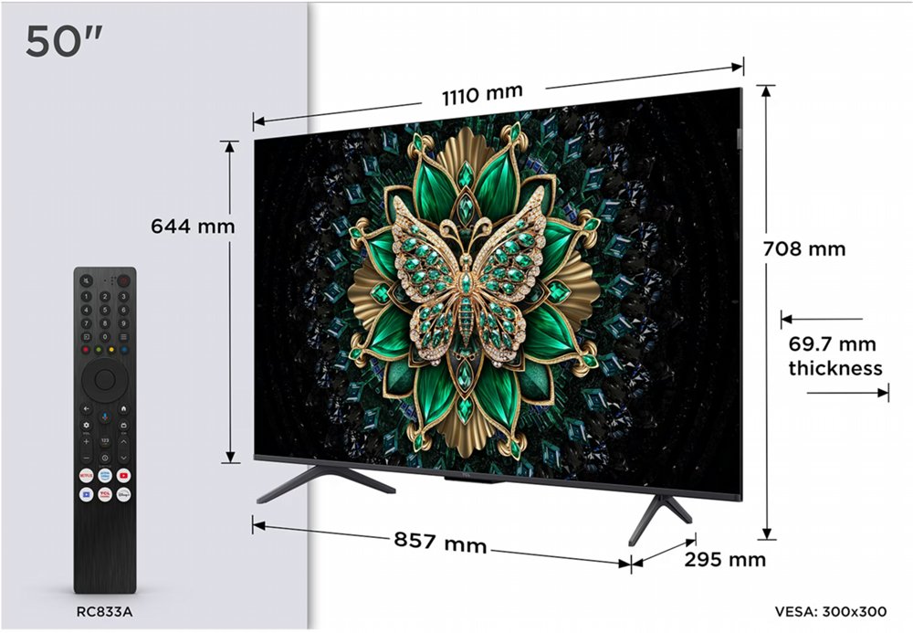 TCL 50C61K | 50″ 4K Ultra HD QD-MiniLED | 120Hz | Google TV | Dolby Vision | HDMI 2.1 | Smart TV – 4